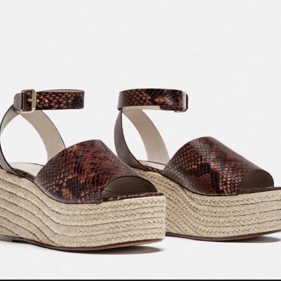 Zara snake embossed leather platform sandals NWOB